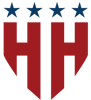 Hire Heroes icon with four navy starts and two red H's